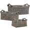 Rustic Graywashed Woven Storage Baskets Set of 3 Wooden Handles